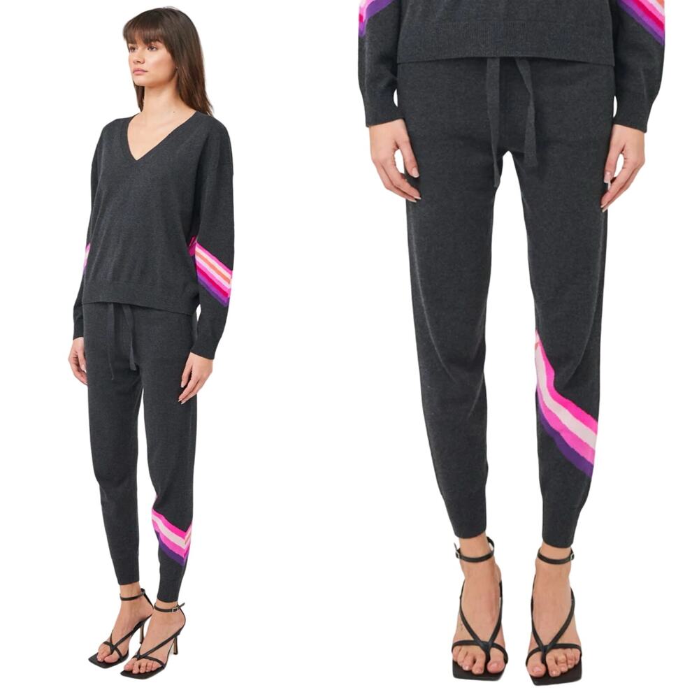 WISPR Funky Chevron Stripe Pink Bolt Gray Joggers Medium Cotton Silk Sweatpants